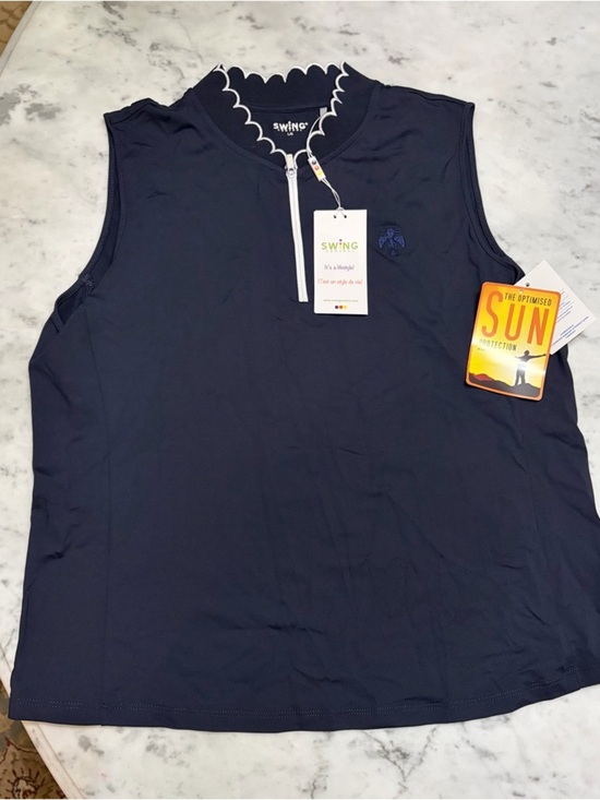 Swing Tops - SWING Navy Sleeveless Zip Golf Polo Thunderbird country club   NWT
